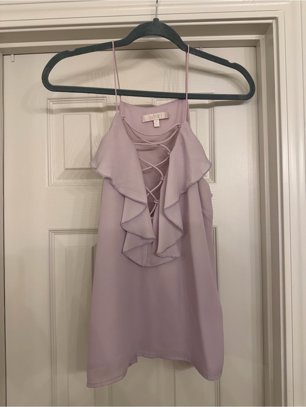 Wayf Lilac Ruffle Lace-Up Spaghetti Strap Tank